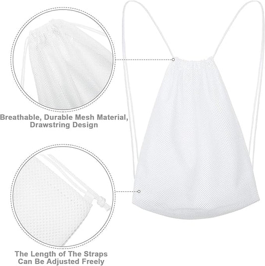 Frienda Mesh Drawstring Backpack Bag Multifunction Mesh Bag for Swimming, Gym, Clothes (White) One piece