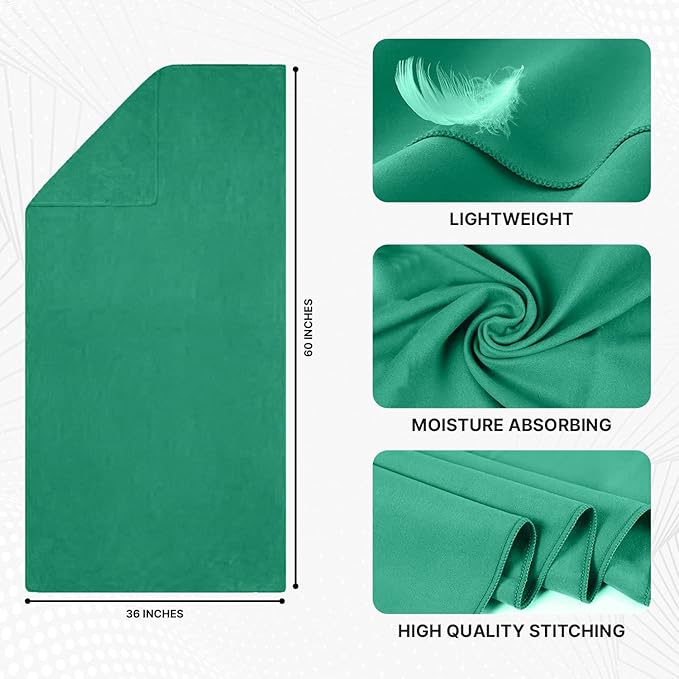 Microfiber Towel 60” by 36” for Camping, Yoga, Gym, Travel - Highly Absorbent Cleaning Cloth, Quick Drying Lightweight Material - Lint Free, Scratch Free Towels Washable and Reusable