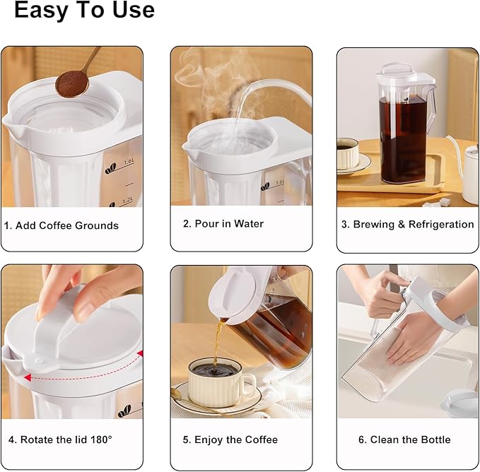 LITIFO Cold Brew Coffee Maker, 74oz Portable Iced Tea and Coffee Maker with Precision Filter, Leak-Proof，Heat-Resistant, Dual Handles for Camping/Home Kitchen (74oz)
