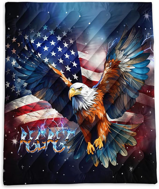Axolotl Bald Eagle Camping Blanket,American Flag Waterproof Printed Blanket,Wild Animal Packable Outdoor Blanket,Stars Stripes USA Flag Lightweight Backpacking Quilt for Camping,Picnic,Hiking,Beach
