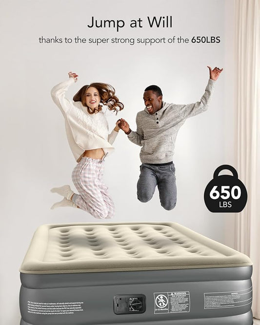 iDOO Luxury Air Mattress with Built in Pump, Queen Size Inflatable Mattress for Camping, Guests, 18" Raised Comfort Blow up Mattress, Portable & Waterproof Air Bed, Colchon Inflable