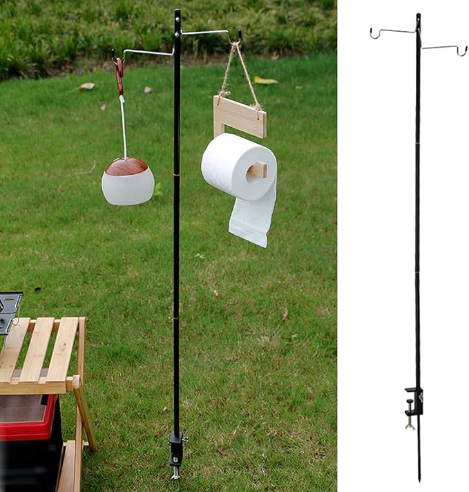 Camping Lantern Stand, Aluminum Alloy Camping Foldable Lamp Hanger with Storage Bag, Folding Lamp Pole for Outdoor Camping Fishing Picnic(Black)