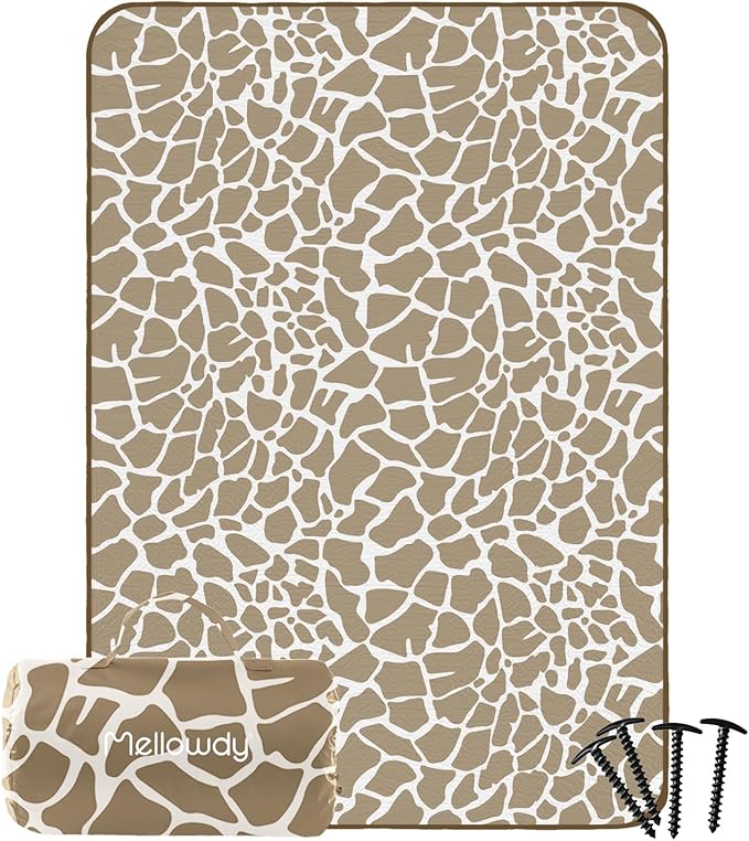 Mellowdy Companion Outdoor Printing Blanket - Waterproof, Wind-Resistant, Warm, Utility Blanket for Camping, Picnic, Stadium, Beach, Gameday, Travel, Foldable with Carrying Bag （Giraffe,55x80 inch）