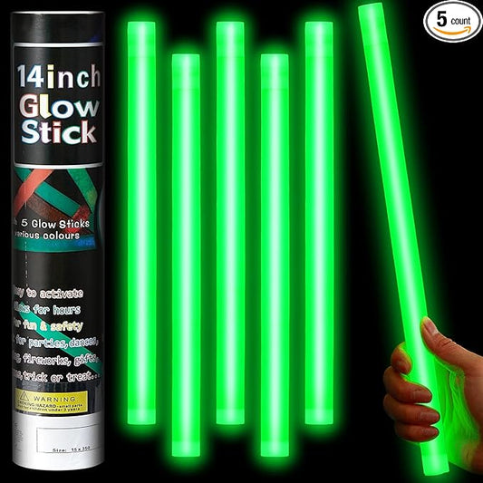 Lewtemi 5 Pcs Large Glow Sticks, 14 Inch Jumbo Light up Sticks Holiday Colorful Sticks Emergency Glow in The Dark Party Supplies for Camping, Halloween, New Year