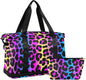 senya Weekender Bag for Women, Leopard Print Cheetah Neon Gradient Gym Sports Duffle Travel Tote with Toiletry Shoes Compartment Dry/Wet Separation Swim Bag