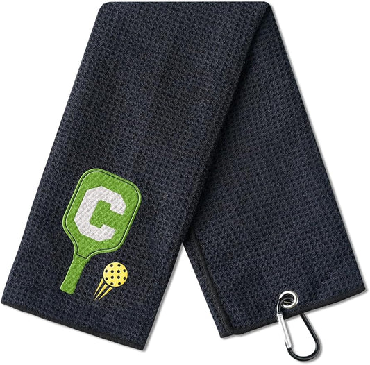 Embroidered Pickleball Towel, Funny Pickleball Gifts for Men Women, Pickleball Lovers, Pickleball Player on Birthday, Christmas, Retirement, 16"x 24" Microfiber Towel, Initial C