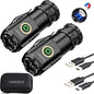 Mini Flashlight 2550 Lumens Rechargeable USB C Charging, Small Flashlights High Lumens 5 Modes, Pocket Flashlight with Clip, Magnetic Flashlight for EDC,Camping, Hiking,Emergency (2 Pack)