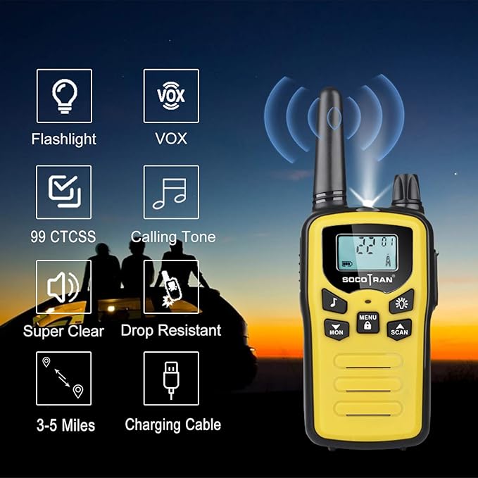 Walkie Talkies for Adults 3 Pack Rechargeable Two-Way Radios Long Range 5 Miles with USB Charging Cable Blue Yellow Pink Walkie Talkies for Camping Hiking Adult