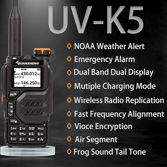 Quansheng UV-K5 Radio USB-C Charging Dual Band Two Way Radio Long Range for Adult 5W Long Range Handheld Radio NOAA Scrambler/DTMF One Key Copy Frequency