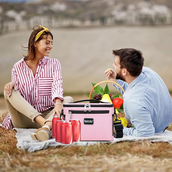 BEIMILY Lunch Box for Men/Women,Small Insulated Lunch Bag,Reusable LunchBox for work Picnic Hiking Beach,Leakproof Soft Cooler Tote Bag Organizer with Adjustable Shoulder Strap for Adults(Pink)