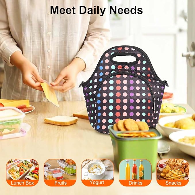 Neoprene Lunch Bag, Thermal Insulated Lunch Tote Bag with Detachable Shoulder Straps, Lightweight & Reusable Lunch Bag for Women Men