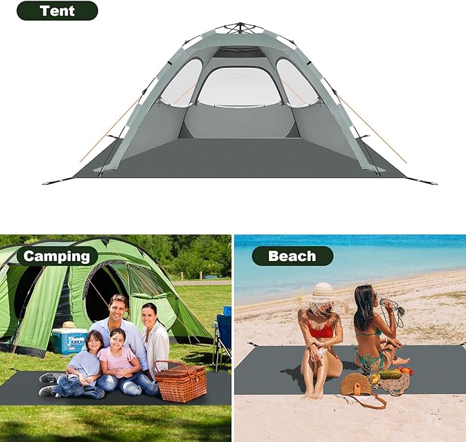 Odoland Camping Tent Footprint and Tent Stakes Set, 83" x 35" Waterproof Tarp with Carry Bag for Under Tent, Ultralight Tent Footprint for Ground Camping Hiking
