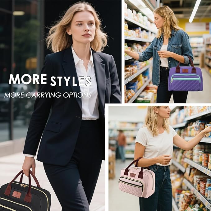 Lunch Bag Insulated Women Girls Teens Insulated Tote LunchBox for Adult Men Reusable Lunch Box with Front Pocket for Work, Picnic or Travel-18 Cans/14 Liters Purple
