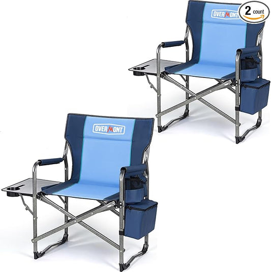 Overmont Oversized Lightweight Camping Chair - Comfortable Heavy Duty Foldable Directors Chairs with Side Table & Cooler Bag for Outside Camp Beach Picnic Lawn and Fishing Supports 400lbs