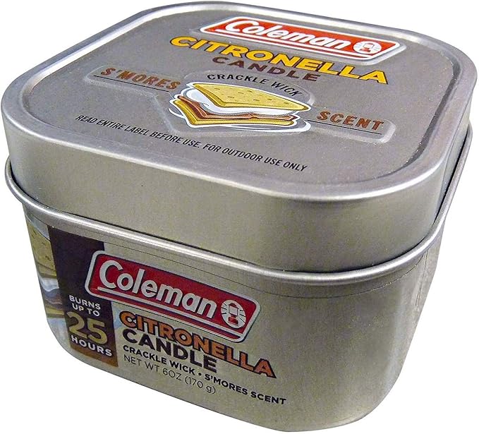 Coleman Scented Outdoor Citronella Candle with Wooden Crackle Wick, Smores Scent, 6 oz