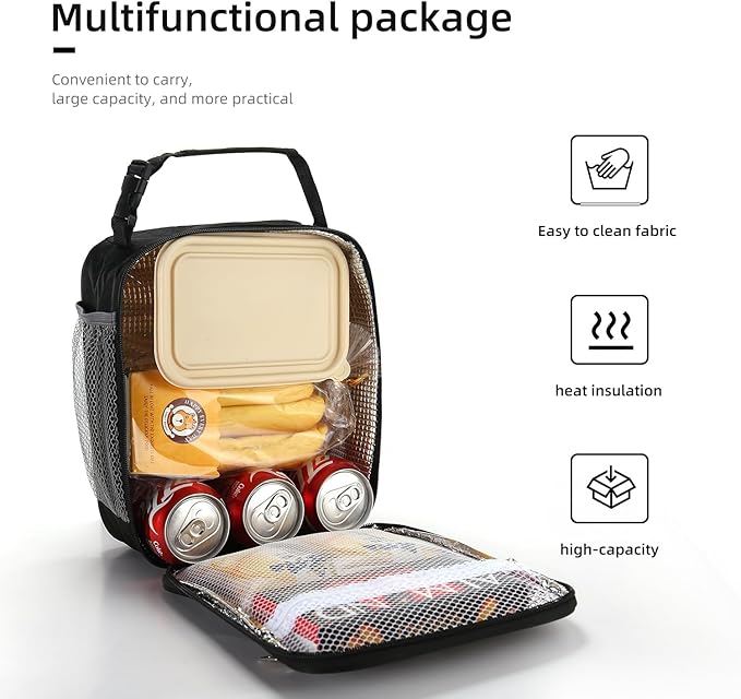 Lunch box Lunch bag for men women Insulated Lunchbox Lunch bags for Work Picnic Travel (Black)