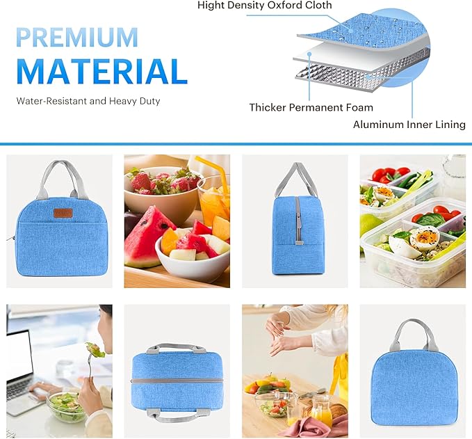 Lunch Bag for Women & Men Adult Insulated Lunch Box, Small Leakproof Cooler Food Lunch Containers Reusable High Capacity Lunch Tote Bags for Work, Travel, Outdoor (Blue)