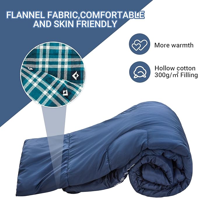 KingCamp Double Sleeping Bag for Adults, Queen Size 2 Person XXL Flannel Sleeping Bag, Waterproof Lightweight Flannel Quilt with 2 Pillows, Perfect for Couples Family Camping Hiking