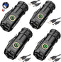Mini Flashlight 2550 Lumens Rechargeable USB C Charging, Small Flashlights High Lumens 5 Modes, Pocket Flashlight with Clip, Magnetic Flashlight for EDC,Camping, Hiking,Emergency (4 Pack)