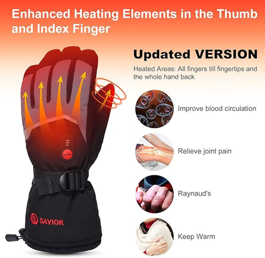 SAVIOR HEAT Heated Gloves Electric Rechargeable Battery Men Women 7.4V Heating Gloves Ski Motorcycle Work Snowboarding Hunting Hiking Camping Walking Arthritis Hands