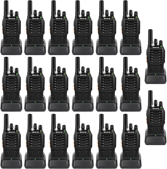 Retevis H-777 2 Way Radios Walkie Talkies Long Range, Rechargeable Two Way Radios, Hand Free Adults Walkie Talkies with Charging Base(Black, 20 Pack)