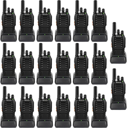 Retevis H-777 2 Way Radios Walkie Talkies Long Range, Rechargeable Two Way Radios, Hand Free Adults Walkie Talkies with Charging Base(Black, 20 Pack)