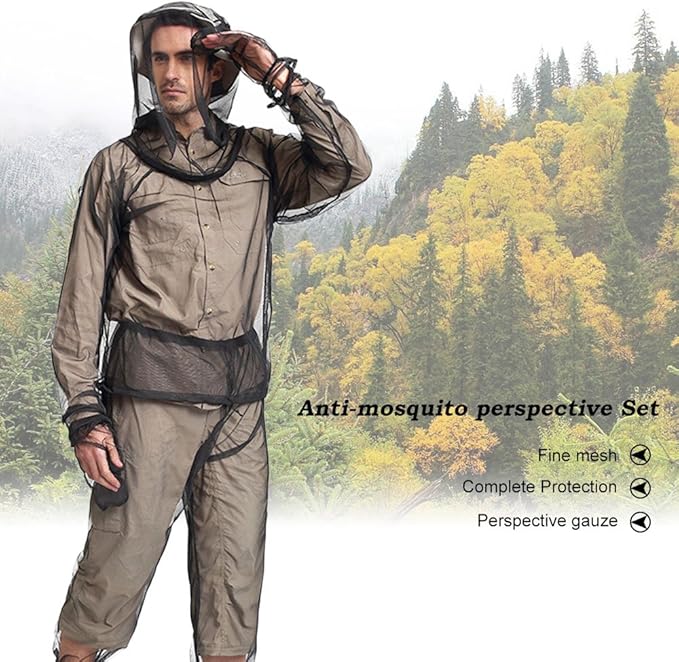 LIXADA Mesh Suit Set with Jacket Hood, Mitts, Socks & Storage Sack - Ultra-fine Net Mesh Clothing for Fishing Hiking Camping