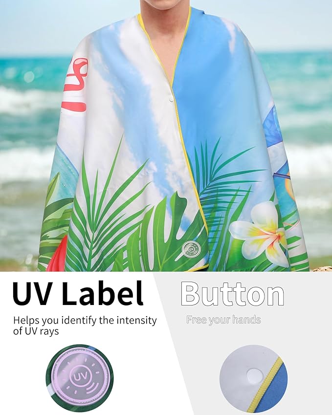 Microfiber Beach Towels for Adults - Large Travel Towel Fast Drying Lightweight 62x32 Inch, Sand Free Towel with Pouch, Buttons, Elastic Band for Fitness, Yoga, Sauna, Camping, Swim (Summer)