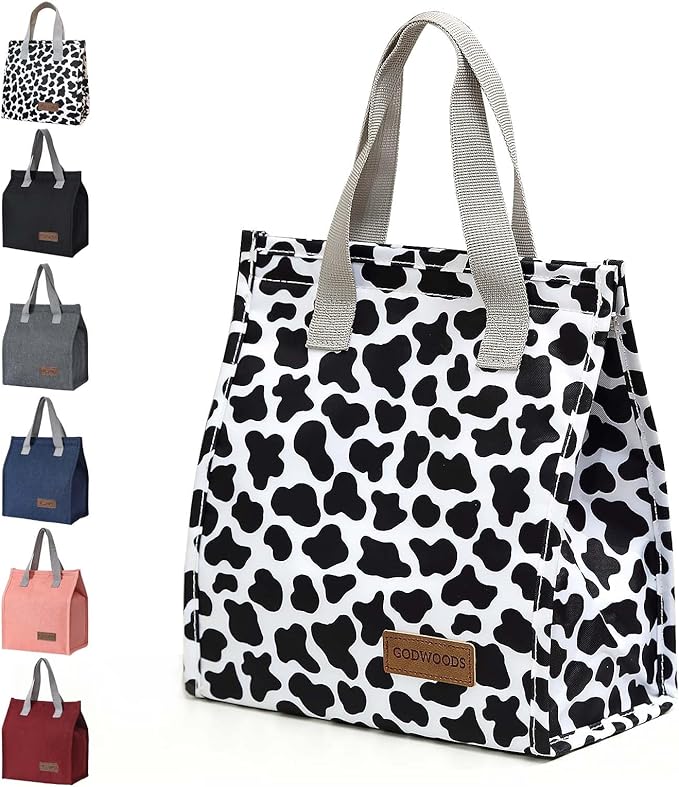TELLUMO Lunch bag, Insulated Lunch Bag for Women Men Large Lunch Box Container Reusable Leakproof Tote for Office, Work, School, Beach or Travel (Cow-print)