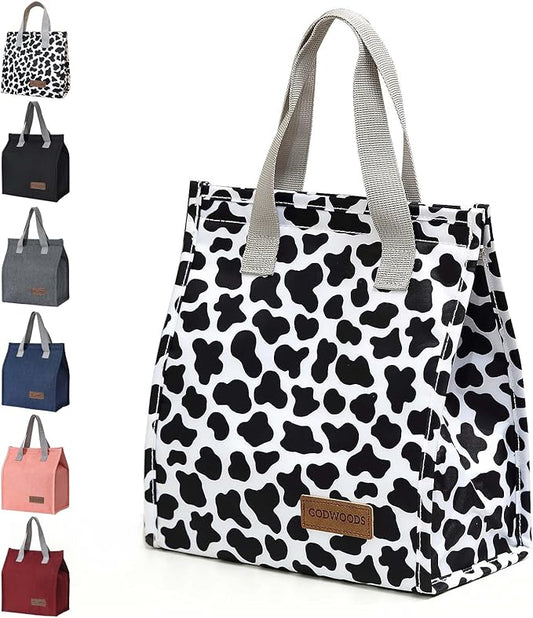 TELLUMO Lunch bag, Insulated Lunch Bag for Women Men Large Lunch Box Container Reusable Leakproof Tote for Office, Work, School, Beach or Travel (Cow-print)
