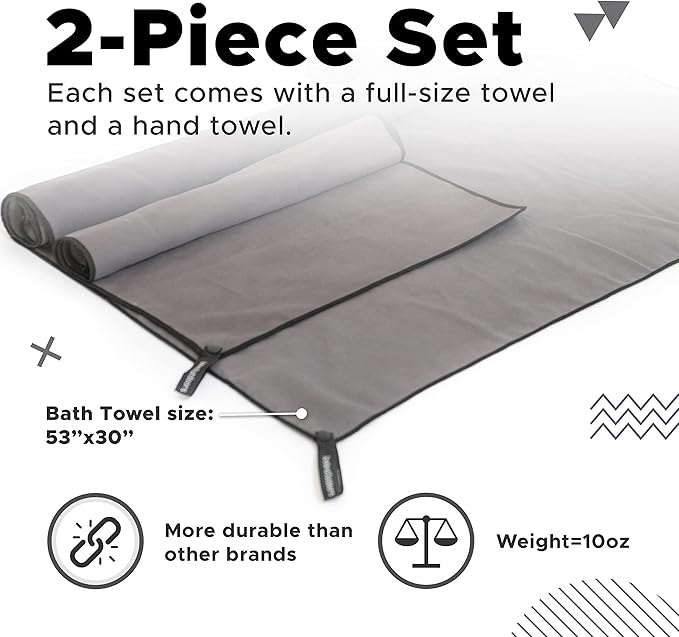 Quick Dry Towel Travel Towel Fast Drying Lightweight Camping Towels Microfiber For Gym Swim Camp Beach & Sports Compact Backpacking Hiking Fast Drying 2 Pack Full Size For Body and Hand Teal