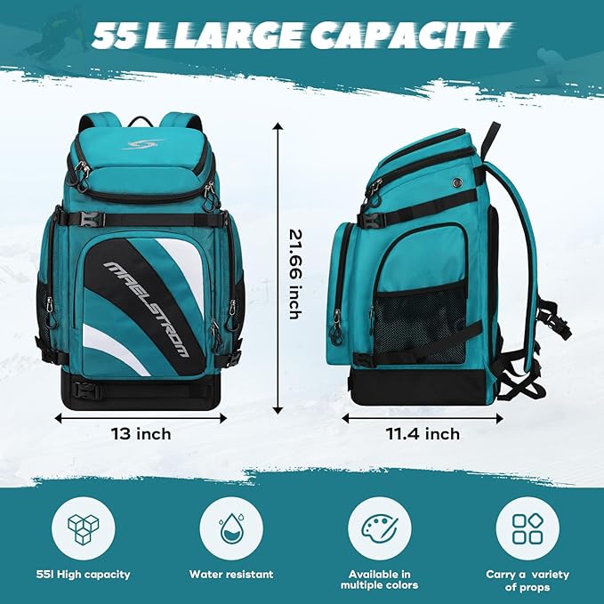 Maelstrom Ski Boot Bag,55L Large Ski Boots Travel Backpack for Men Women,Waterproof Snowboard Boot Bag for Skis Accessories