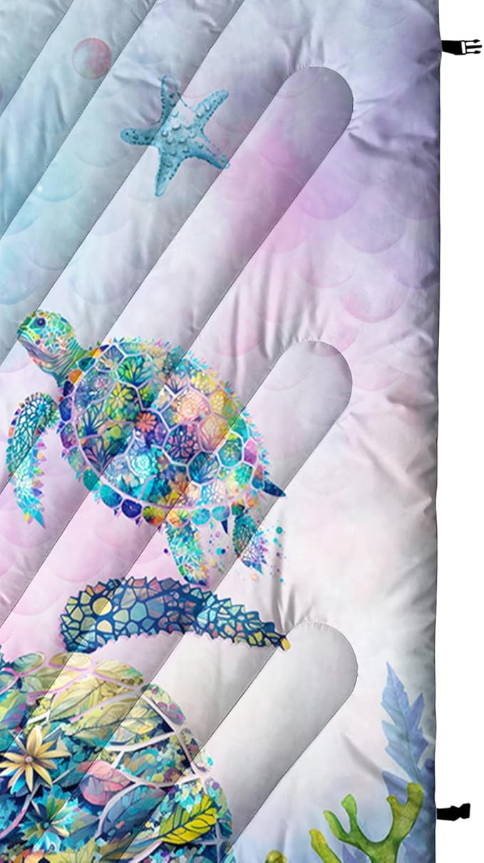 Axolotl Colorful Turtle Printed Camping Blanket,Rainbow Mermaid Scales Travel Blanket,Coral Starfish Lightweight Packable Outdoor Blanket,Ocean Animal Backpacking for Camping,sleeping,Hiking,Picnic