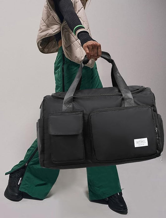 Small Duffle Bag for Men Women with Shoes Compartment Sports Gym Bags for Men Women Dry Wet Separated Pocket Travel Overnight Weekender Yoga Handbag Bag- Black