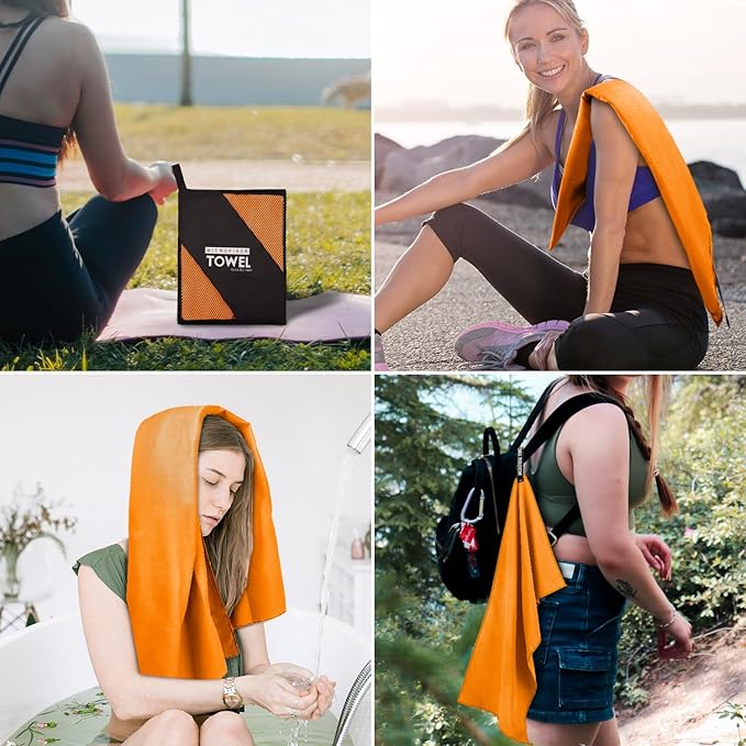 Microfiber Travel Towel, Soft Lightweight Quick Dry Towel, Super Absorbent Compact Travel & Sports & Beach Towels for Camping, Backpack, Gym, Swimming, Yoga, Hiking (L:24"×48" -Light Orange)