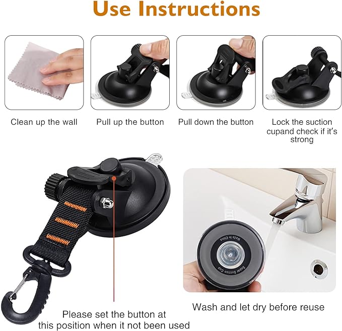 CONBOLA Suction Cups Hooks,Heavy Duty 2 Pieces with Rotatable Hooks Tie Down Suction Cup Camper Accessories with Viscous Silicone Strong Power for Car Boat Awning Camping Trap.(2 pcs,Orange)