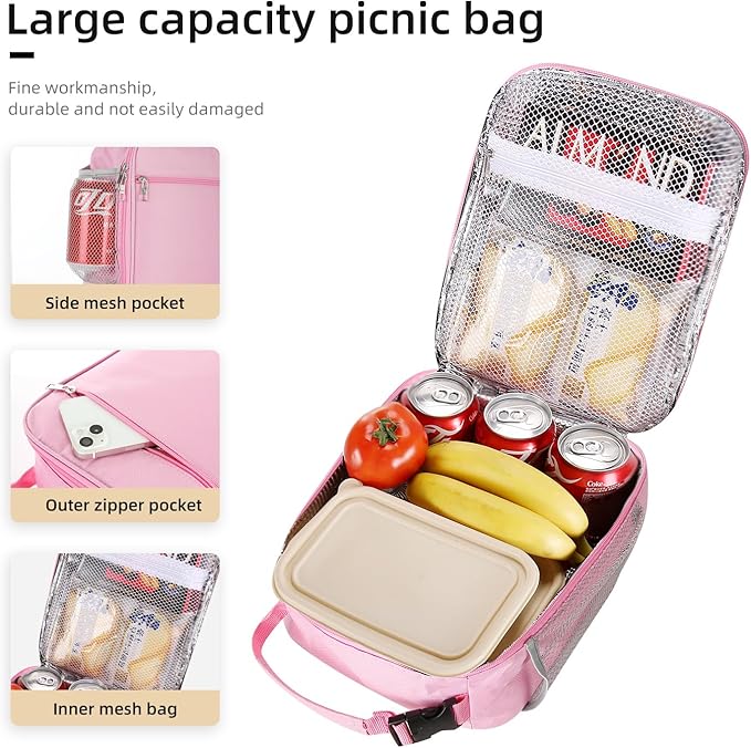 Lunch box Lunch bag for men women Insulated Lunchbox Lunch bags for Work Picnic Travel (Pink)