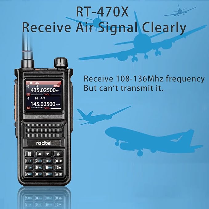 Radtel RT-470X Multi-Bands Ham Radio with NOAA Weather Receiver Handheld Long Range Walkie Talkies 256CH Air Band Two Way Radio Police Marine Transceiver Dual PTT USB-C (add mic,Cable,air Antenna)
