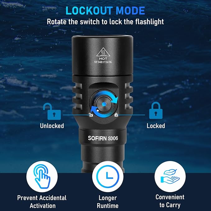 sofirn SD06 Scuba Diving Flashlight, 3200 High Lumens 472 Meters Long Throw Bright Underwater Light, Waterpoof Flashlight for Underwater 100 Meters with Charger(6500k)