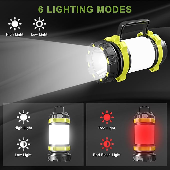 Alpswolf Camping Lantern Rechargeable, 4000mAh Camping Flashlight 6 Modes LED Lantern Portable Rechargeable Lanterns for Power Outage, Emergencies Light for Hiking, Green, 2 Packs