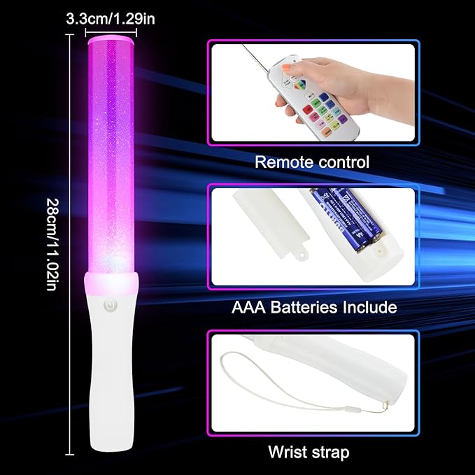 6PCS Glow Sticks Bulk, LED Light Stick with Remote Control, 3 Flashing Modes, 13 Changeable Colors, Batteries Included - Ideal for Wedding, Raves, Concerts, Parties, Camping and Sporting Events