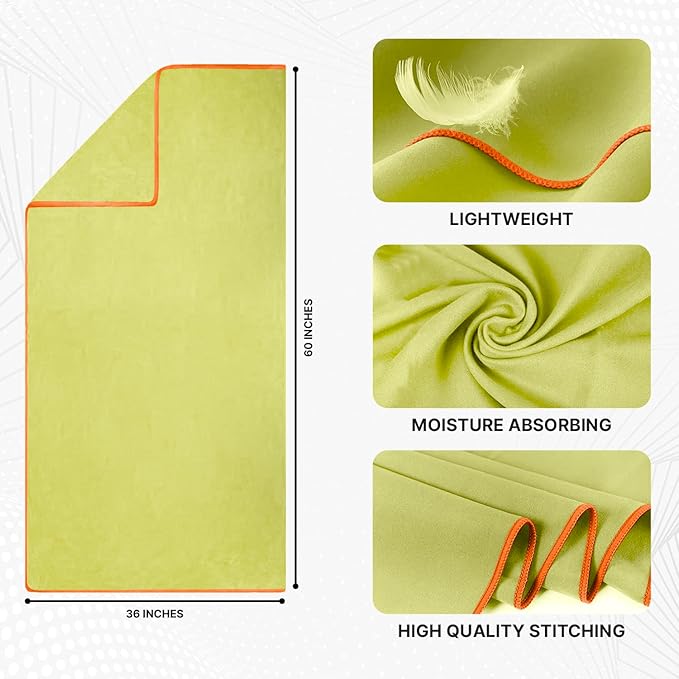 Microfiber Towel 60” by 36” for Camping, Yoga, Gym, Travel - Highly Absorbent Cleaning Cloth, Quick Drying Lightweight Material - Lint Free, Scratch Free Towels Washable and Reusable