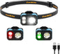 EverBrite Rechargeable LED Headlamp, Ultra-Light with Hat Clip, IP67 Waterproof, White/Red/Green Light, 7 Modes for Camping, Running and Backpacking-Blue