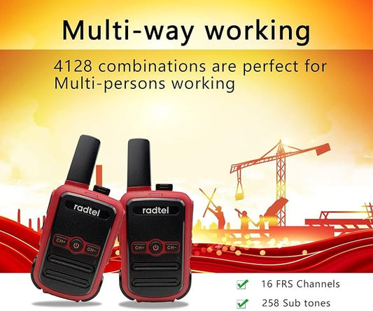 Radtel RT12 Rechargeable Walkie Talkies for Adults Long Range Handheld FRS Two Way Radio 16CH Handsfree VOX for Camping Hiking (4 Pack) (red)