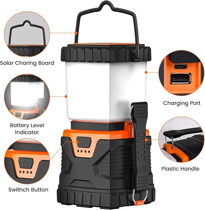 LED Camping Lantern Rechargeable,Solar Camping Light,1000LM, Camping Essential with 5 Ligth Modes 4400Ah Power Bank, for Power Outages, Emergency, Hiking, Outdoor(2Pack)