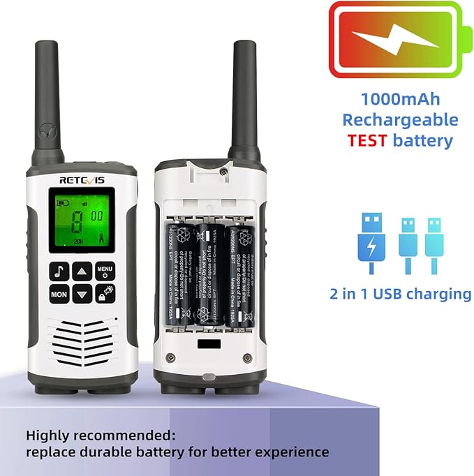 Retevis RT45 Walkie Talkies for Adults, Long Range Walkie Talkie, Rechargeable FRS Radios with Battery,NOAA Flashlight SOS, for Camping Hiking(2 Pack)