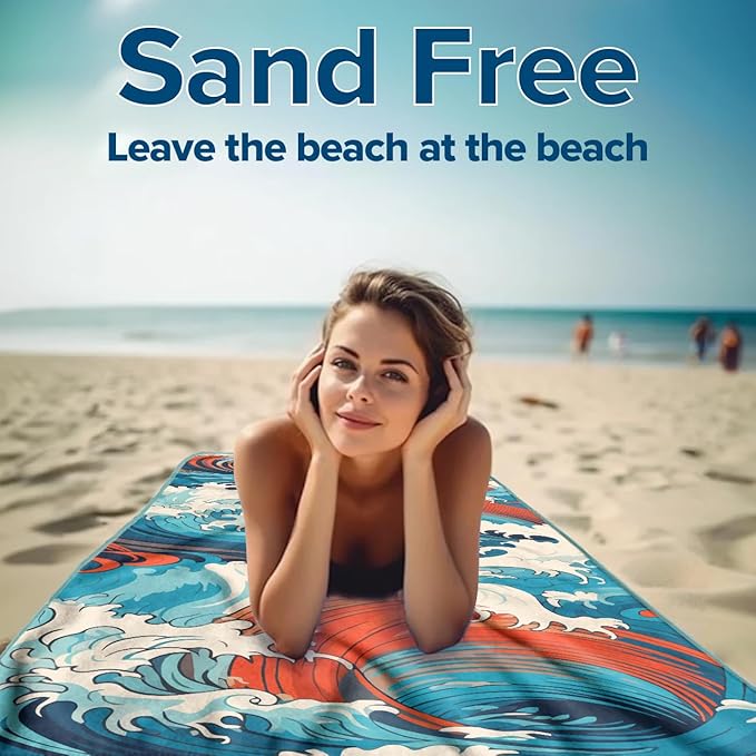 Microfiber Beach Towels - Soft & Lightweight - Absorbent, Quick Dry, Sand Free - Perfect for Beach, Pool, Travel, Camping, Yoga, Picnic - Matching Travel Bag - XL - Tidal Symphony