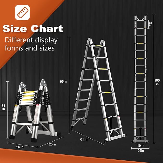 Telescoping Ladder A Frame, 16.5 Ft Compact Aluminum Extension Ladder, Portable Telescopic RV Ladder for Outdoor Camper Trips Motorhome with Tool Platform and Stabilizer Bar, 330 lb