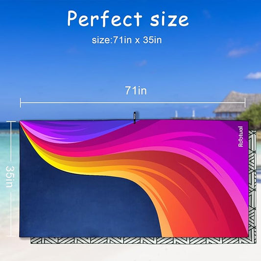 REETUAL Quick Dry Beach Towel, Sandproof Beach Blanket. 70 x 35in Microfiber Beach Towels Large, Lightweight Beach Towel with Compact Beach Towel Storage Bag. Swim Towel, Camping or Backpacking Towel