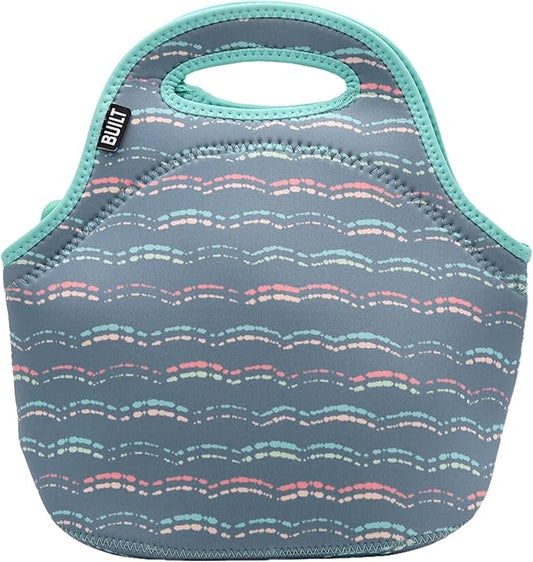 Built Gourmet Getaway Neoprene Lunch Bag - Insulated, Reusable, & Machine-Washable Lunch Tote for Hot and Cold Food Storage, Lightweight & Reusable - One Size (Scallop Stripe)
